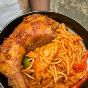 Spaghetti combo with barbecue chicken